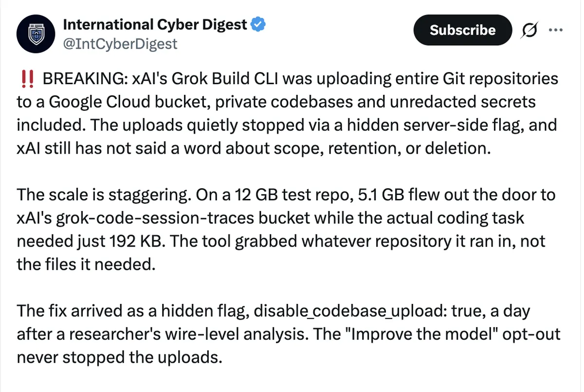 xAI、CLIのローカルディレクトリ無断送信を受け「Grok Build」をOSS化